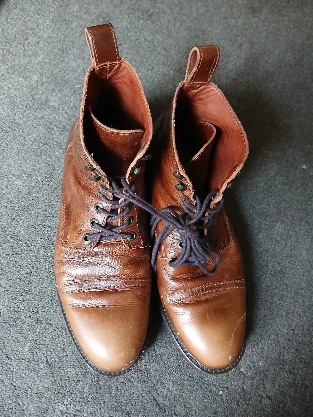 Patina Men's Brown Leather Lace-Up Boots Size 10
